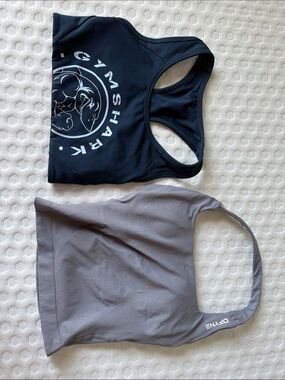 Gymshark Black Logo Racerback Sports Bra with Gray Tank Top BOTH XS